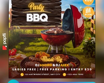 Editable BBQ Party Flyer Template For Canva, DIY Event Flyer,Party Flyer, Digital Birthday Flyer, DJ Party Invite for Social Media