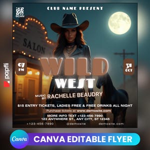 Western Party Flyer, Social Media Western Party Announcement, Editable Western Invitation, DIY Canva Template, Birthday Western Party Canva