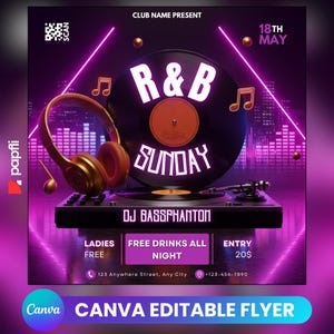 Editable RnB Sundays Flyer Template For Social Media,  Canva Design for RnB Party, Nightclub Event Promotion, Music Event Invitation Flyer