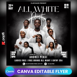 Editable All White Party Flyer, Social Media All White Party Announcement Invitation, DIY Canva Template, All White Party Invite, Canva