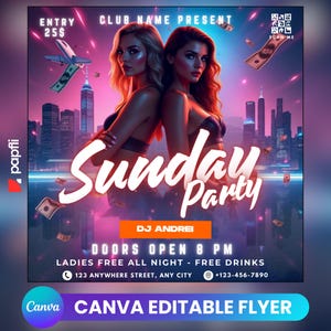 Editable Club Flyer Template For Canva, DIY Event Flyer, Party Flyer, Digital Birthday Flyer, DJ Party Invite for Social Media, Instagram