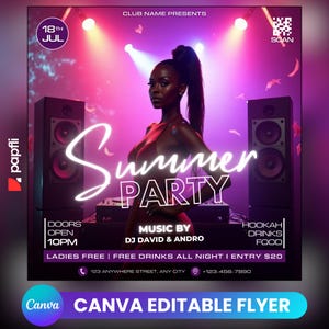 Editable Club Flyer Template For Canva, DIY Event Flyer, Party Flyer, Digital Birthday Flyer, DJ Party Invite for Social Media & Instagram
