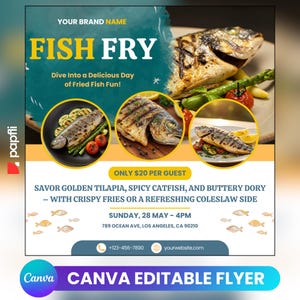 Fish Fry Flyer, Editable Flyer Template, Restaurant Promotional Flyer, Menu Food Flyer, Food Festival, Premade Food Event Fried Fish Flyer
