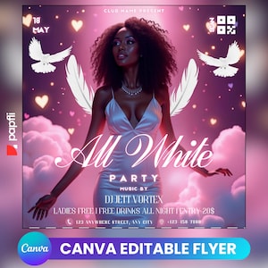 All White Party Flyer, Social Media All White Party Announcement Editable Invitation,DIY Canva Template, All White Party Summer Canva Design