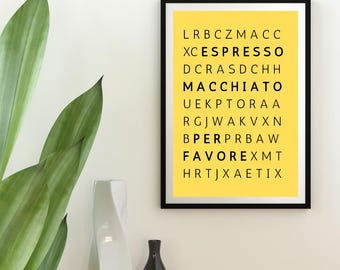 Espresso Macchiato DIGITAL POSTER Home decor instant download Modern Abstract minimalist feel good Wall Art, Eurovision Estonia word search
