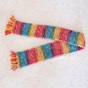 Fun Gift for kids - Handknit Colorful Scarf - Rainbow