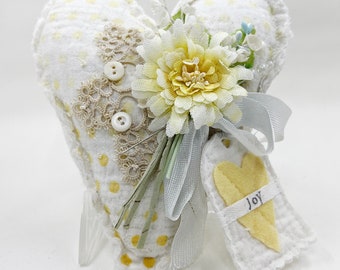 Vintage Quilt Heart Bowl Filler: Handmade Fabric Flower Art