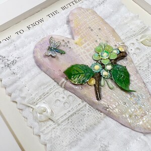 Handmade Heartfelt Sampler 12: framed hand sculpted heart with hand-painted enameled flowers by artist Tammy Tutterow image 3