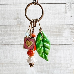 Clementine Fairy Lantern Trinket Necklace: Hand-sculpted Polymer Clay Glazed Charm + Beaded Charms + 22&quot; Chain