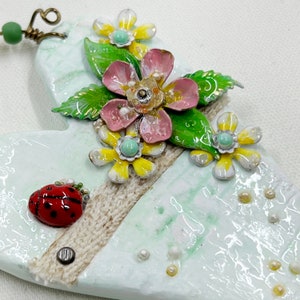 Handmade Heartfelt Ornament 11: hand sculpted heart with mixed media hand-painted enameled flowers by artist Tammy Tutterow image 9