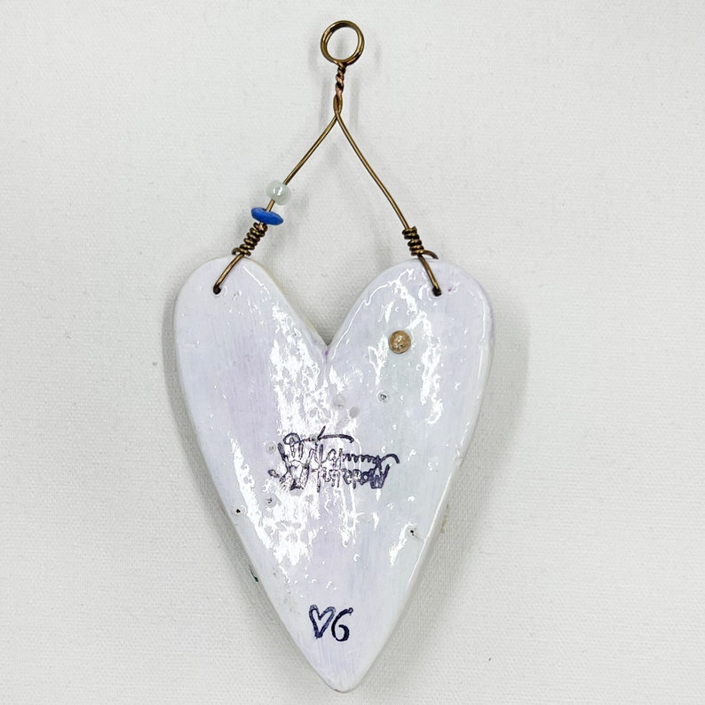 Handmade Heartfelt Ornament 6: hand sculpted heart with mixed media hand-painted enameled flowers by artist Tammy Tutterow image 10