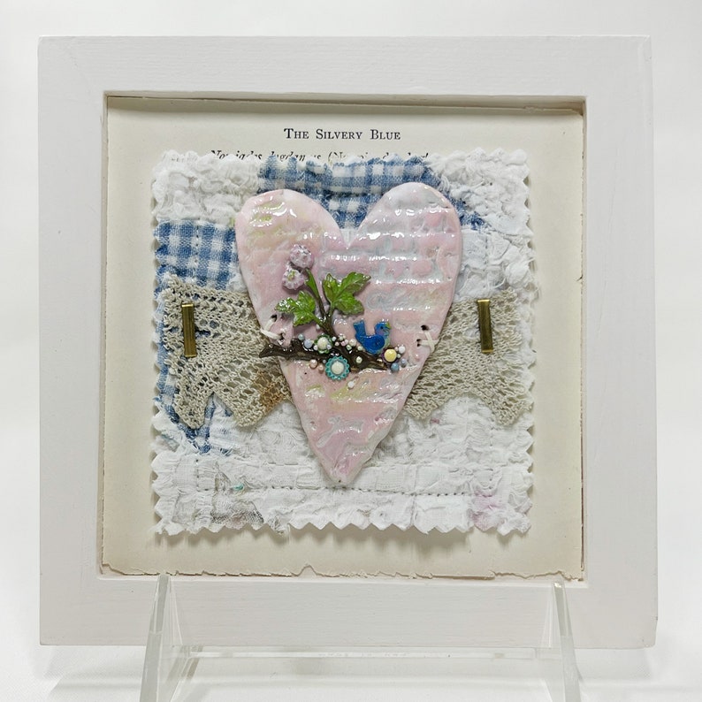 Handmade Heartfelt Sampler 11: framed hand sculpted heart with hand-painted enameled flowers by artist Tammy Tutterow image 2