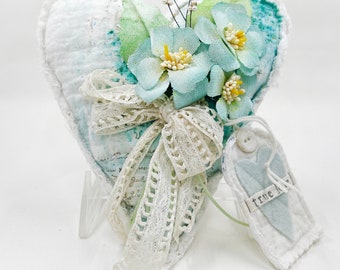 Handmade Vintage Quilt Heart Bowl Filler: Mixed Media Fabric Art