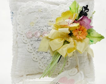 Handmade Vintage Quilt Heart: Mixed Media Fabric Art, Floral Embellished