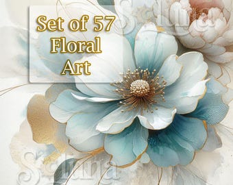 Set of 57 Water Color Flower digital images #201 : Instant Download