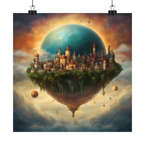 Whimsical Floating City Art Print: Epic Fantasy Home Decor