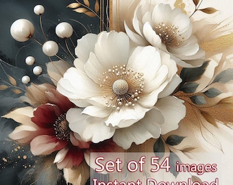 Set of 54 Water Color Dark Color Floral digital images #215 : Instant Download