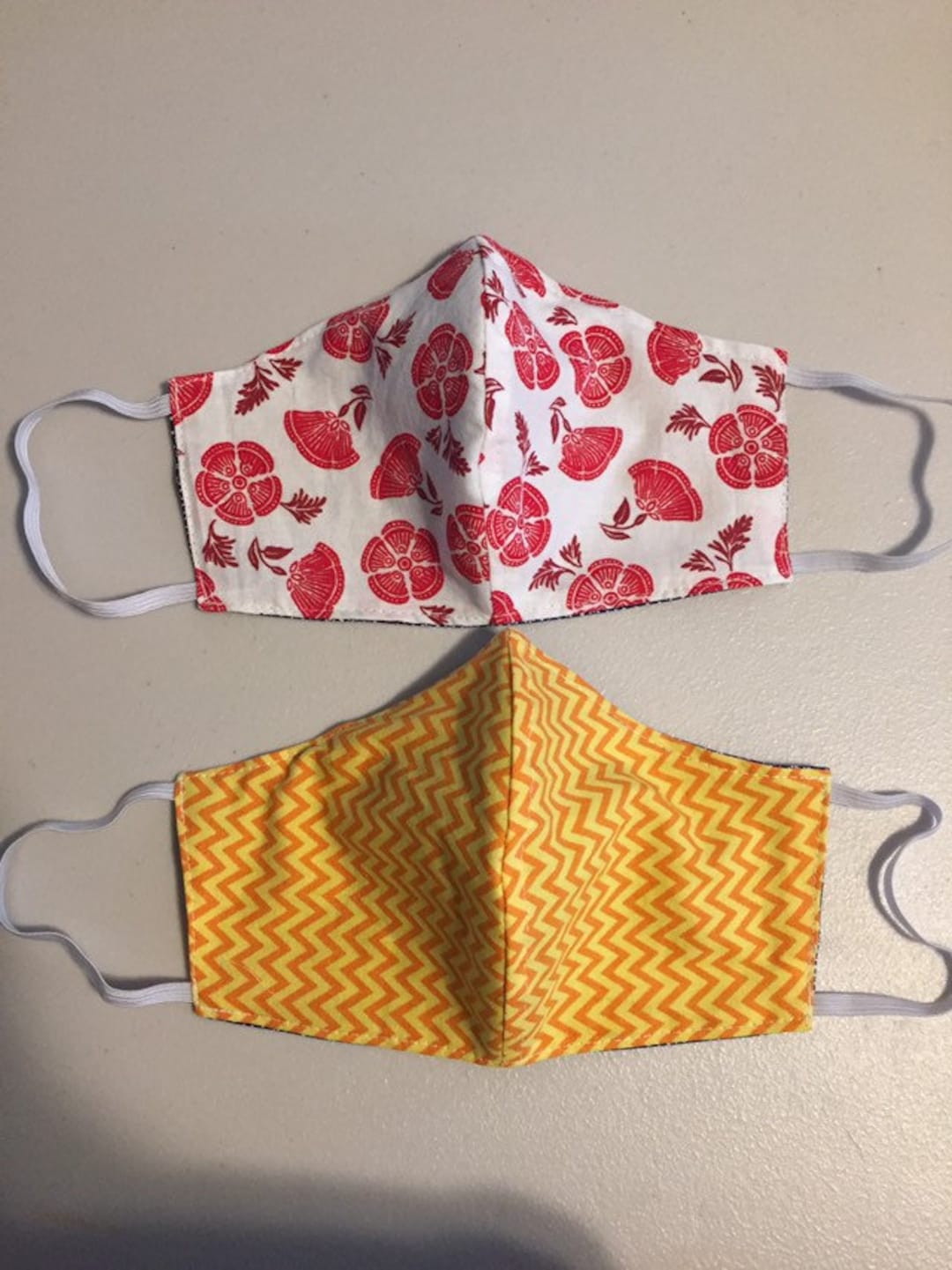 Summer Spring Face Masks Set of 2 Cotton Washable Red Yellow Etsy UK