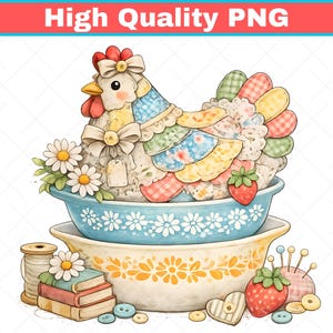 Pollo de retazos estilo Pyrex PNG, diseño básico de abuela acolchada (descarga digital)