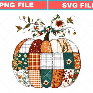 Patchwork-Kürbis-Herbst-SVG, florales Herbst-PNG (Digitaler Download)
