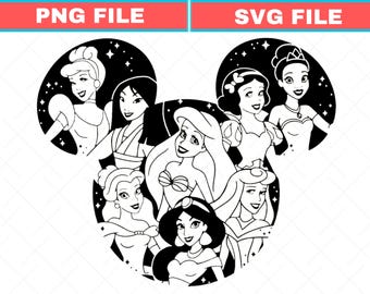 All Disney Princess SVG Mickey Mouse Head PNG Princess Svg, Princess Mickey Ear Png, Digital Download