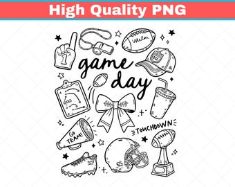 Football Game Day Doodle PNG, Touchdown Season Sport Design (Digital Download)