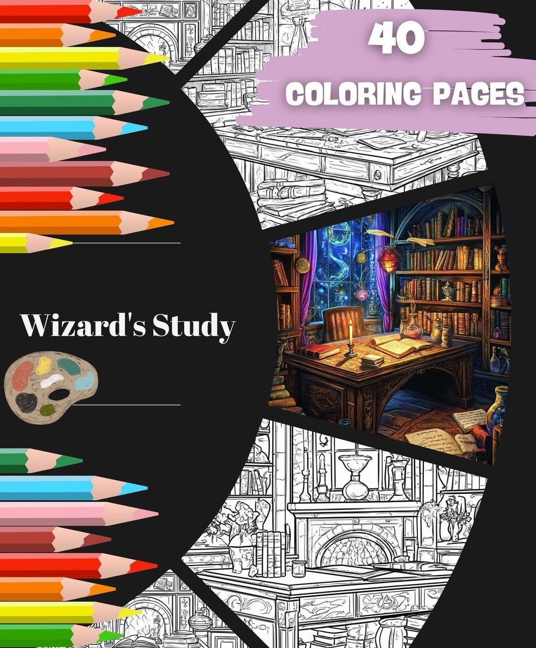 40 Wizard's Study Coloring Pages, Magical Library and Enchanted Art ...