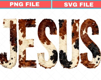 Brushstroke Cow Print Jesus SVG | Western Christian PNG (Digital Download)