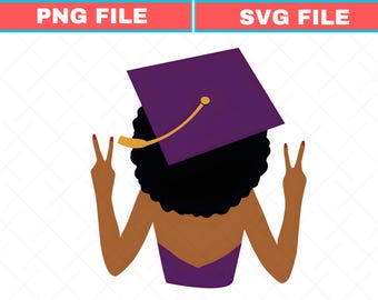 Senior black woman - Black Girl Graduation SVG - African American Graduation Girl PNG - Graduation Cap purple gold clipart