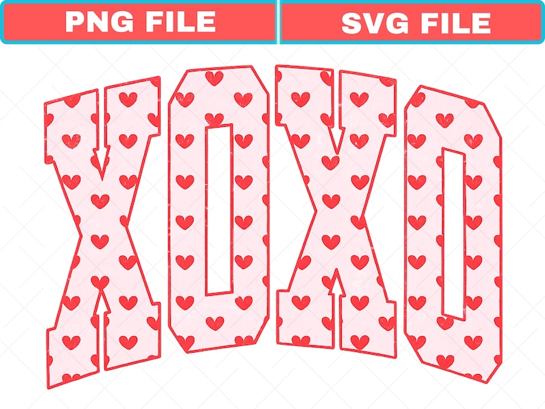XOXO Hearts Valentine SVG PNG | Distressed Coquette Design (digital ...