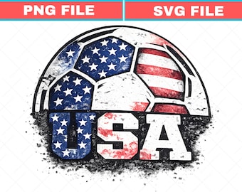 USA Soccer Ball Distressed Grunge SVG PNG (Digital Download)