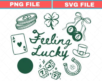 Feeling Lucky St Patricks Day SVG PNG, Baby Coquette Clipart (Digital Download)