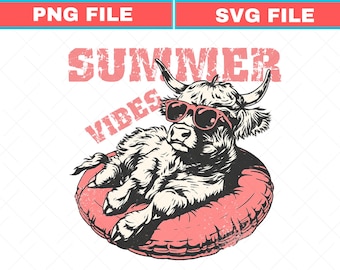 Highland Cow Summer Vibes SVG PNG – Retro Beach Shirt Design (Digital Download)