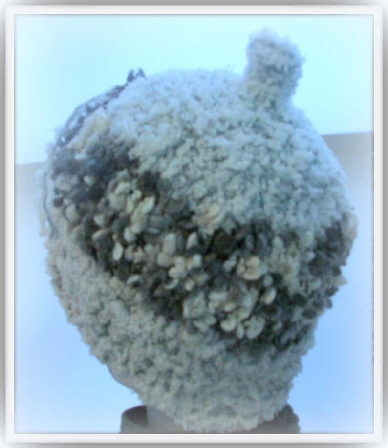 HANDKNIT HAT WOMAN Hand knitted womans winter hat Slouchy Gray and White Speckled Nubby Girls Teens Headcover Gift Sisters Mom image 2