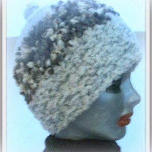 HANDKNIT HAT WOMAN Hand knitted womans winter hat Slouchy Gray and White Speckled Nubby Girls Teens Headcover Gift Sisters Mom image 3