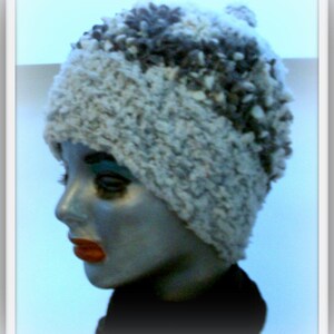 HANDKNIT HAT WOMAN Hand knitted womans winter hat Slouchy Gray and White Speckled Nubby Girls Teens Headcover Gift Sisters Mom image 1