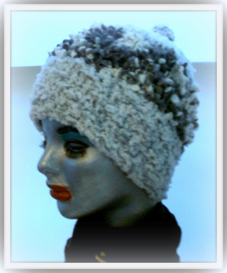 HANDKNIT HAT WOMAN Hand knitted womans winter hat Slouchy Gray and White Speckled Nubby Girls Teens Headcover Gift Sisters Mom image 1