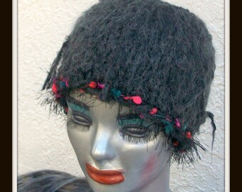 HAND KNIT HAT Woman Charcoal Gray Half hat Headband Gift Knitted Mom Sis