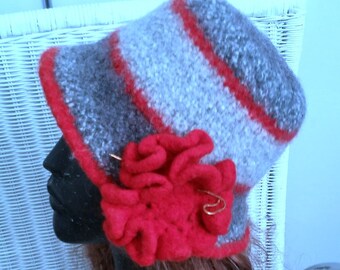 WOMEN FELTED HAT  Hand Knitted Valentine Day