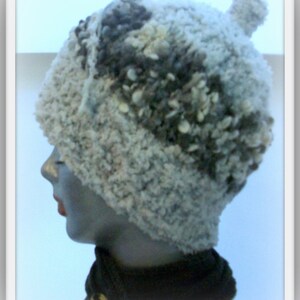 HANDKNIT HAT WOMAN Hand knitted womans winter hat Slouchy Gray and White Speckled Nubby Girls Teens Headcover Gift Sisters Mom image 5