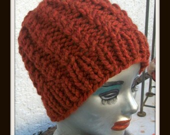 HAT WOMEN KNITTED Rust color Chunky Bulky Hat Knitted Girls Gift Beanie Slouchy