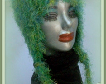 KNIT HAT WOMAN Ear Flap Hat Green Knitted Woman  Teens  Xmas Gift Warm Soft