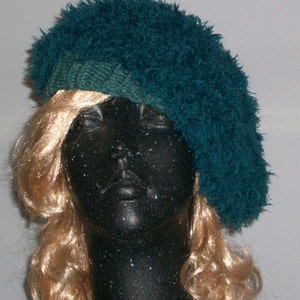 HAT WOMEN KNITTED Woman Fuzzy Beret Teal Color Cute Slouchy Head cover image 1