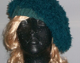 HAT WOMEN KNITTED  Woman   Fuzzy Beret Teal Color Cute  Slouchy Head cover