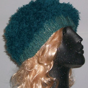 HAT WOMEN KNITTED Woman Fuzzy Beret Teal Color Cute Slouchy Head cover image 4