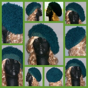 HAT WOMEN KNITTED Woman Fuzzy Beret Teal Color Cute Slouchy Head cover image 3