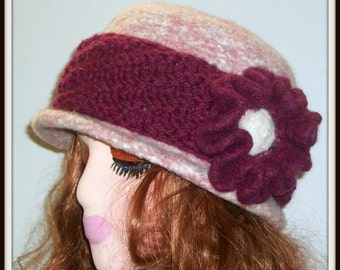 HAT WOMENS KNITTED Felted  Headband With Felted Flower  Wool Woman Girls Winter Spring Gift Mom Warm Pink Flower