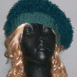 HAT WOMEN KNITTED Woman Fuzzy Beret Teal Color Cute Slouchy Head cover image 2