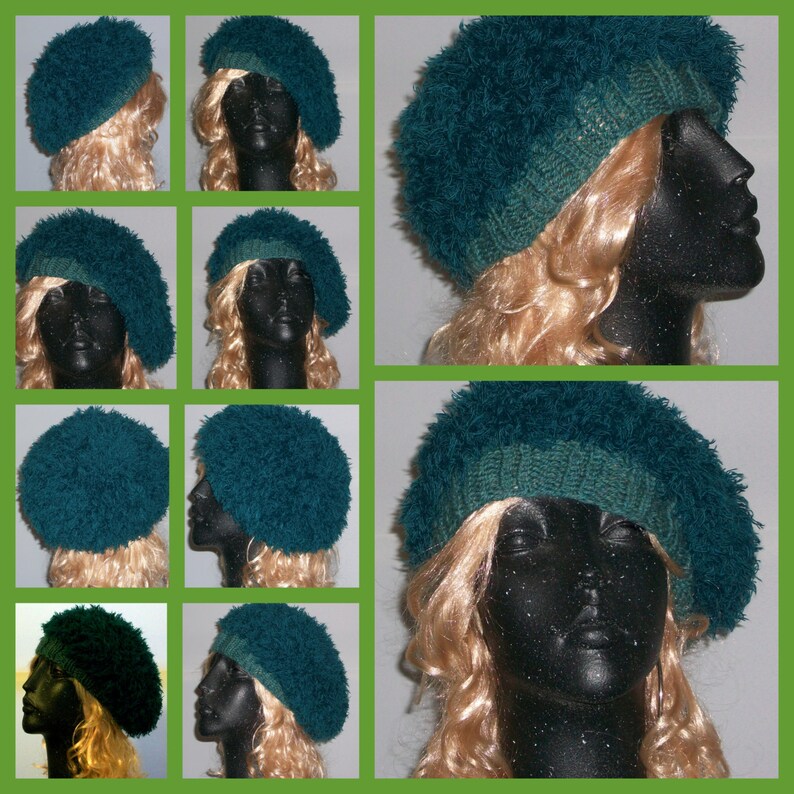 HAT WOMEN KNITTED Woman Fuzzy Beret Teal Color Cute Slouchy Head cover image 5