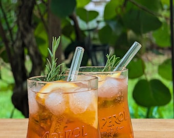 Aperol Gläser aus Aperol Flaschen, Upcycling aus Handarbeit